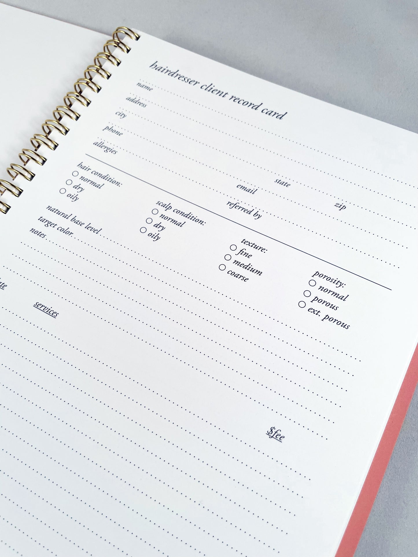 Hairdresser Client Profile Notebook