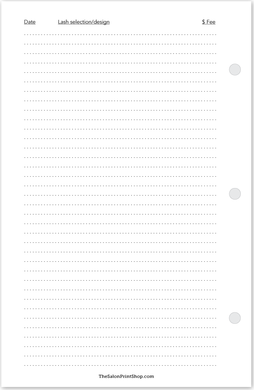 Eyelash Client Profile Cards - back