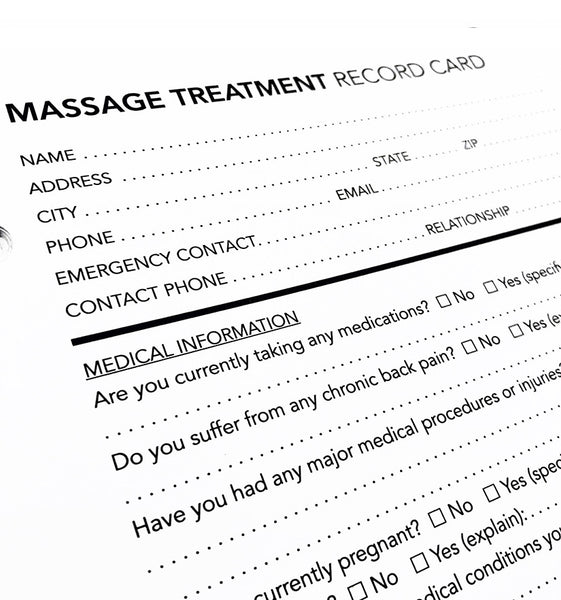Client Record Cards - Massage Treatment