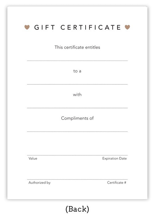 Gift Certificate, this certificate entitles, to a, with, compliments of, authorized by, certificate number, expiration date