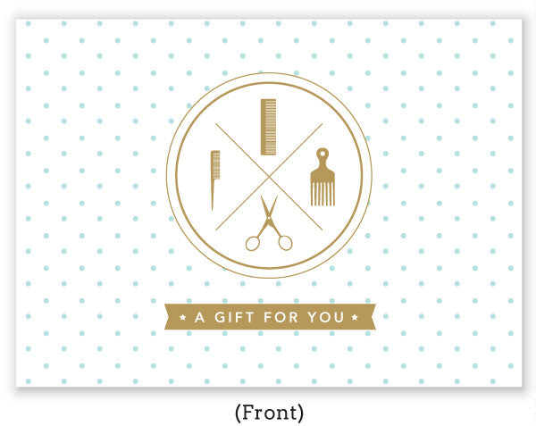 Blue polka dot salon gift certificate. A gift for you.