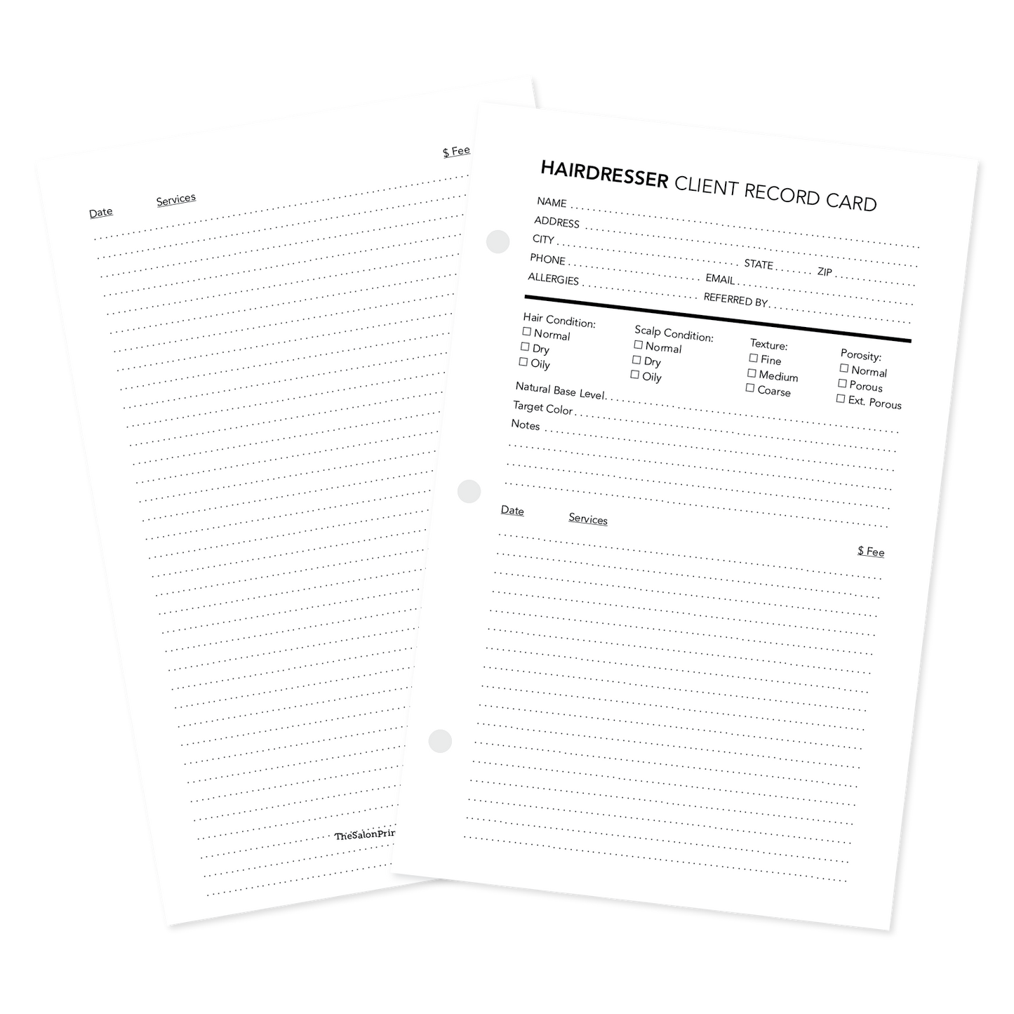 Front and backside of hairdresser client record card