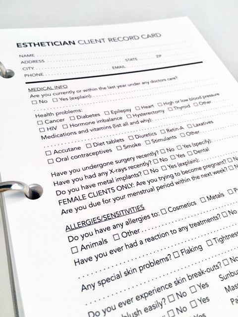 Esthetician Client Profile Cards