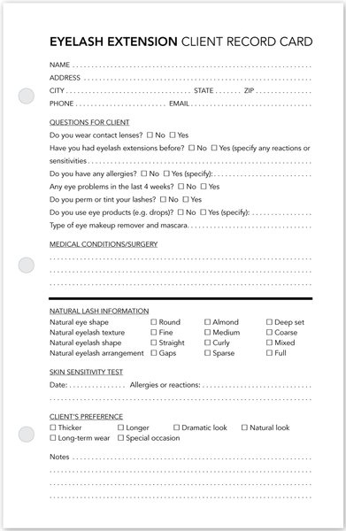 Eyelash Client Profile Cards - front