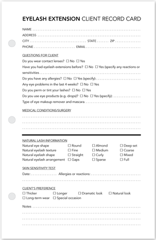 Eyelash Client Profile Cards - front