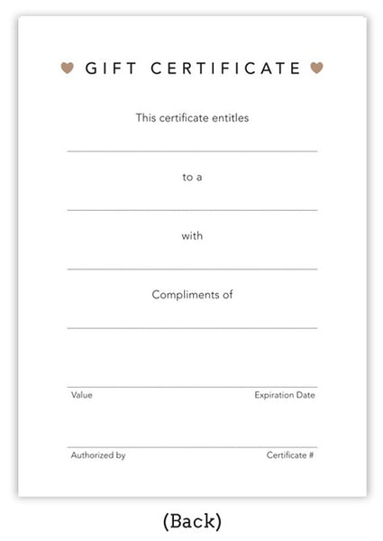 Gift Certificate, this certificate entitles, to a, with, compliments of, authorized by, certificate number, expiration date