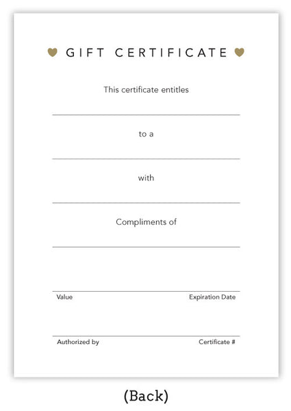 Gift certificate, this certificate entitles, to a, with, compliments of, authorized by, certificate number, expiration date