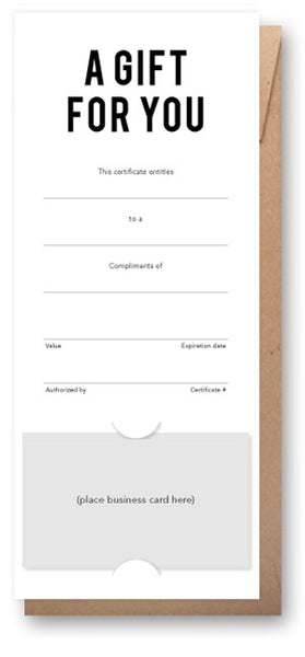 Vertical salon gift certificate with business card slits