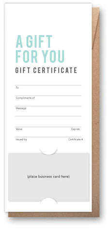 Vertical gift certificate with business card slits
