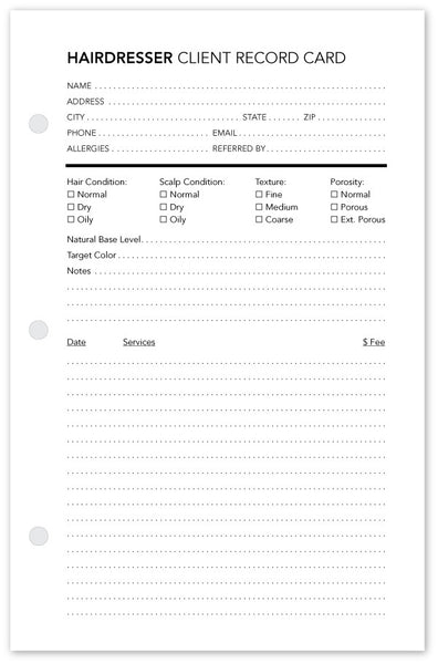 Hairdresser Client Profile Cards - front