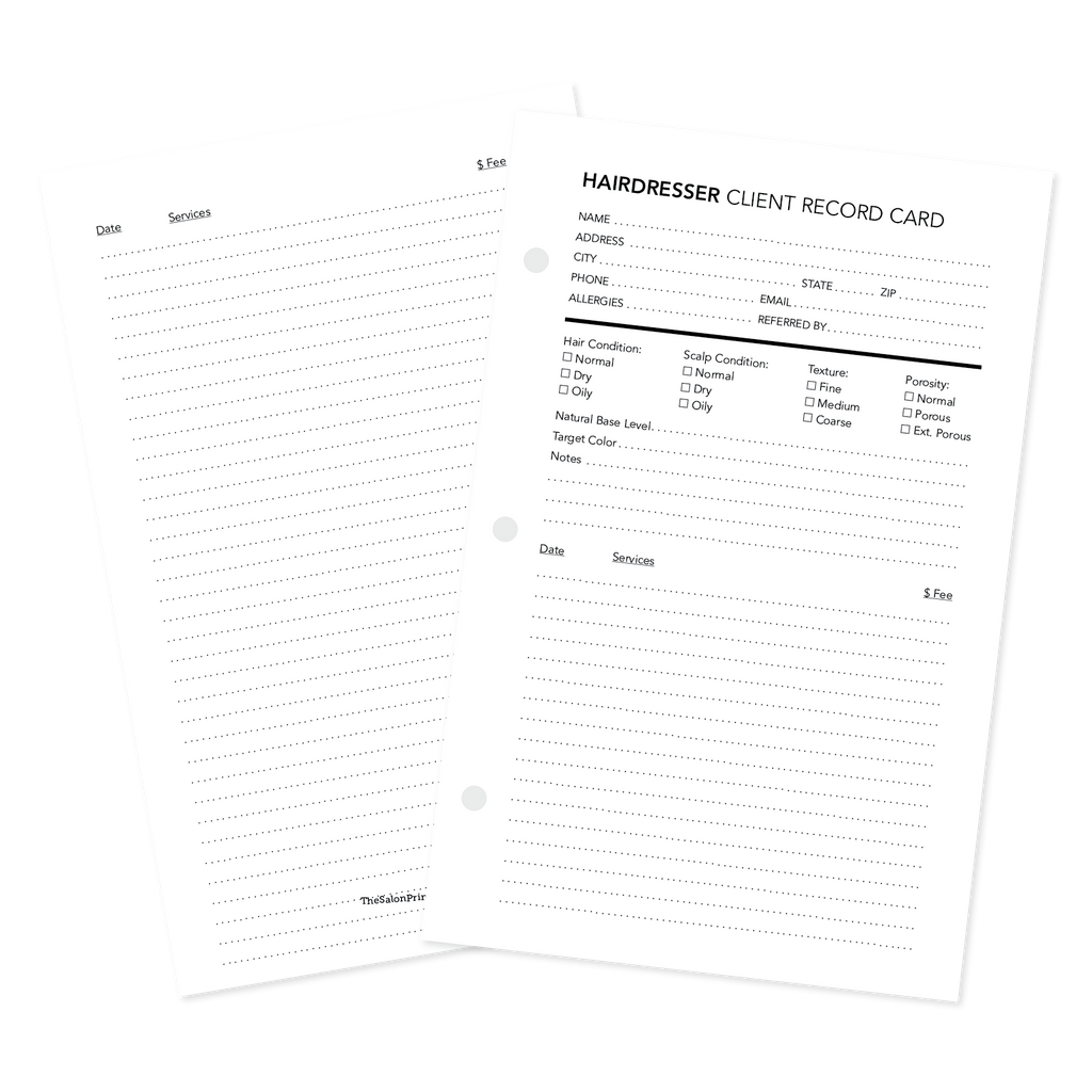 Hairdresser Client Profile Book The Salon Print Shop